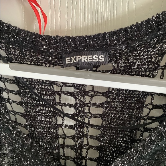 Express crocheted sweater black silver nice over leggings size medium. H… - Picture 7 of 12